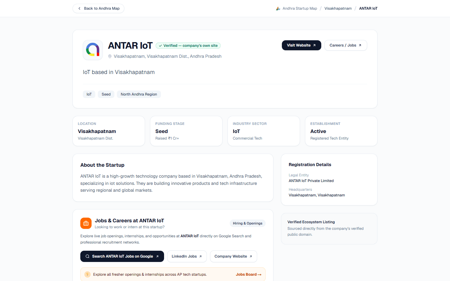 A company profile page with its sources listed