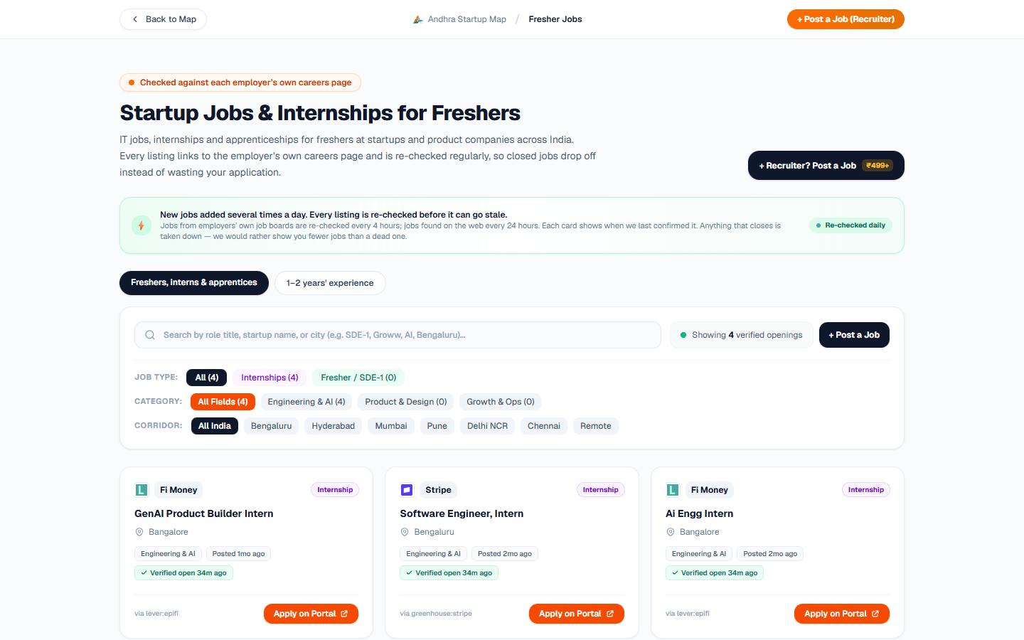 The fresher jobs page