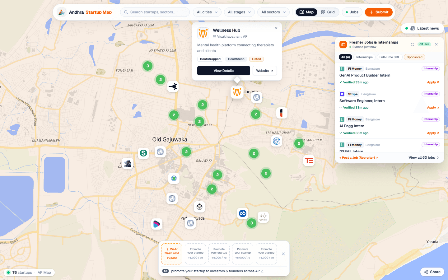 A company card opened on the map