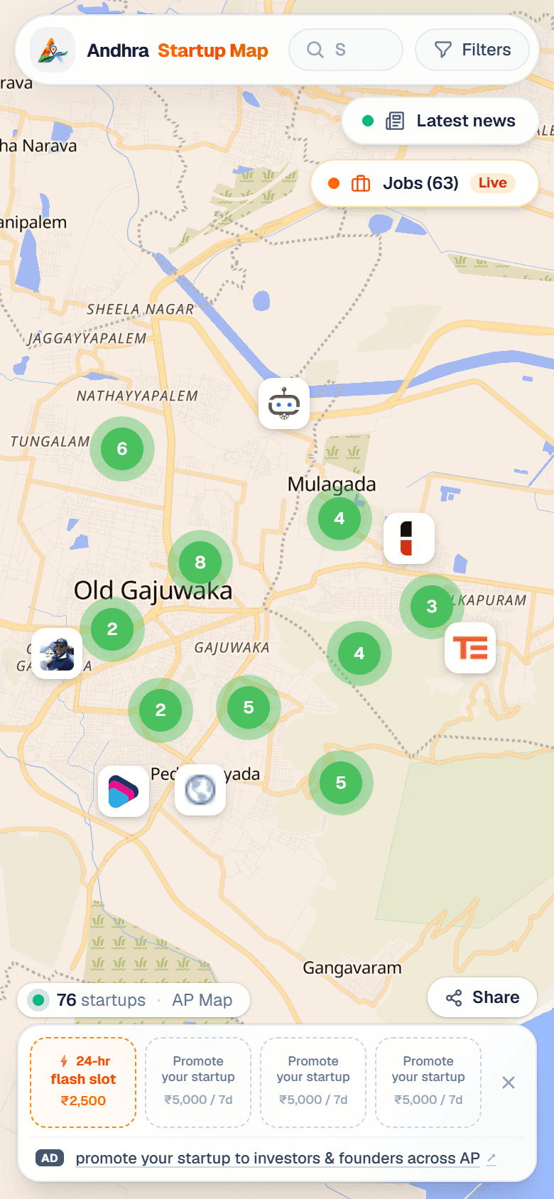 The map on a phone